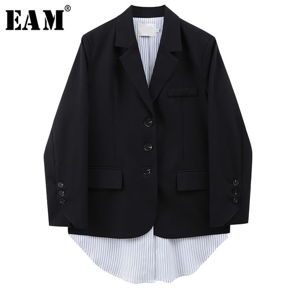 

eam] women black back striped big size blazer new lapel long sleeve loose fit jacket fashion tide spring autumn 2020 1w812, White;black