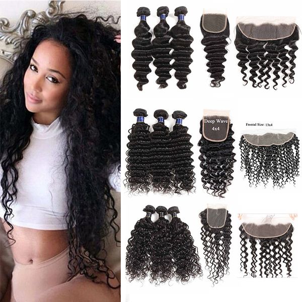 

топ кружева фронтальная с 3 пучками бразильская вода свободная волна девы человеческих волос плетение перуанский индийский малайзии уток вол, Black;brown