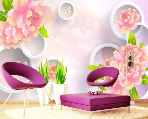 

custom 3d p wallpaper pink peony butterfly 3d stereo tv background wall living room bedroom silk wallpaper