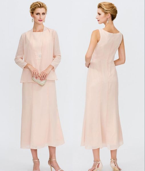 

custom tea length mother of the bride dresses chiffon beaded sash mother dresses with jacket evening prom gowns for mother, Black;red