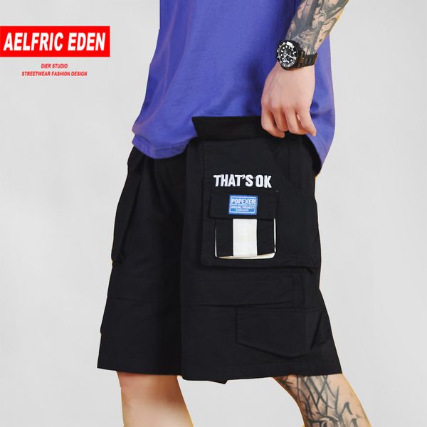 

aelfric eden patch design pockets shorts men casual streetwear 2019 summer workout knee length hip hop short jogger sweat shorts, White;black