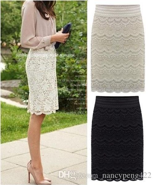 

весна лето кружева карандаш юбки для женщин в 2018 году новая мода высокой талией офис дамы тонкий бежевый высокой талией юп юбка saias fald, Black