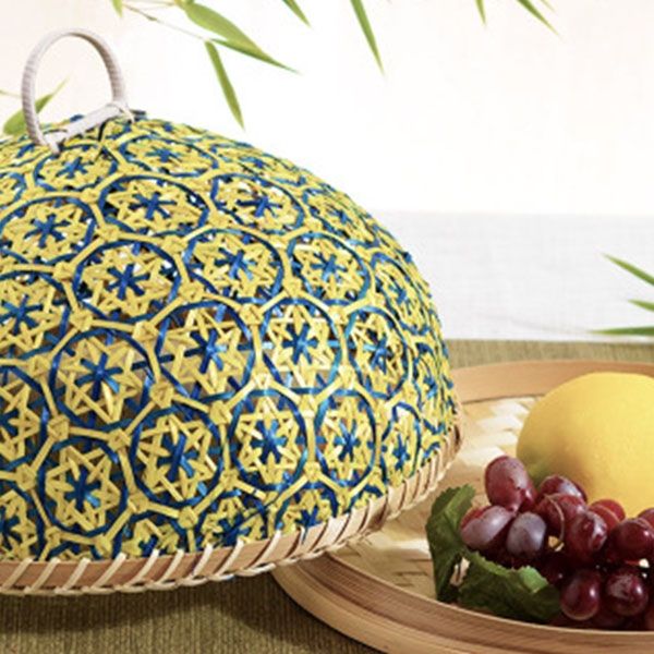 

nordic style handmade anti-fly cover bamboo food fruit wicker rattan straw basket with kitchen storage other household cleaning tools acce