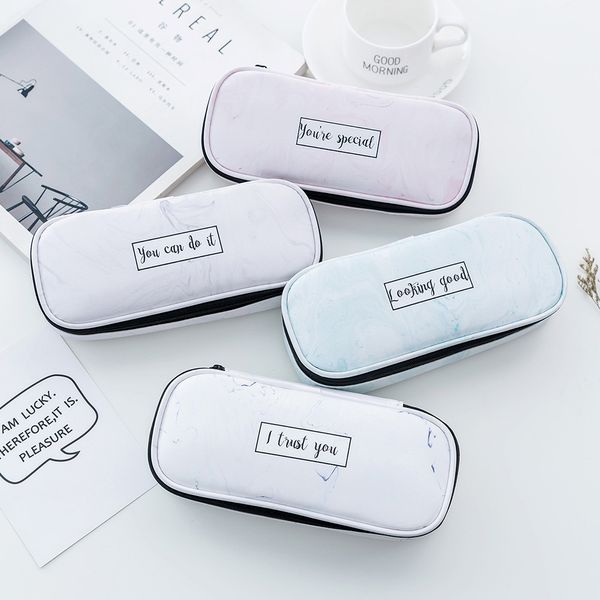 

new student stationery marble pencil bag multifunctional waterproof pu creative stationery bag