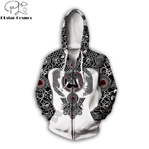 

plstar cosmos 2019 new design fashion zip hoodie viking tattoo 3d printed hoodie streetwear casual jacket coat drop ship, Black