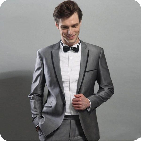 Mais recente Projeto Um Botão Cinza Escuro Do Noivo Smoking Homens Lapela Entalhe Ternos 2 peças de Casamento / Baile / Jantar Blazer (Jacket + Pants + Tie) W733