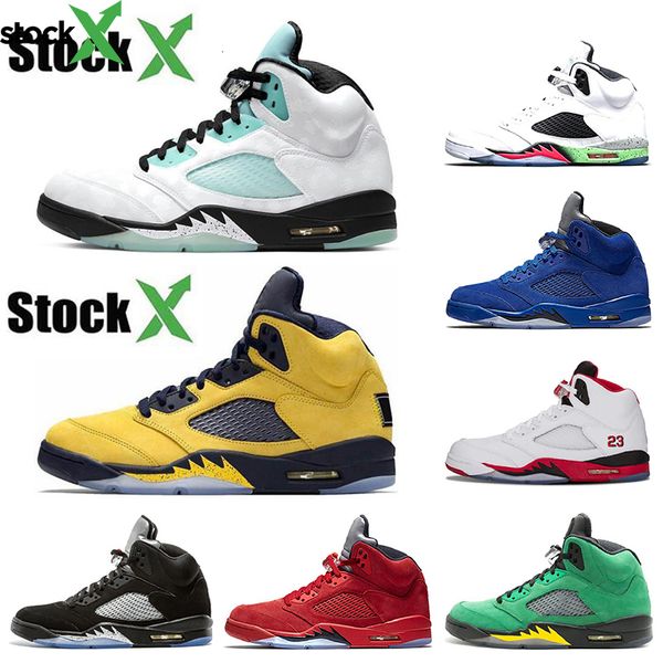 

stock x designer 5 5s mens basketball shoes island green trophy room ice blue laney fab sp sports sneakers size 7-13, Black