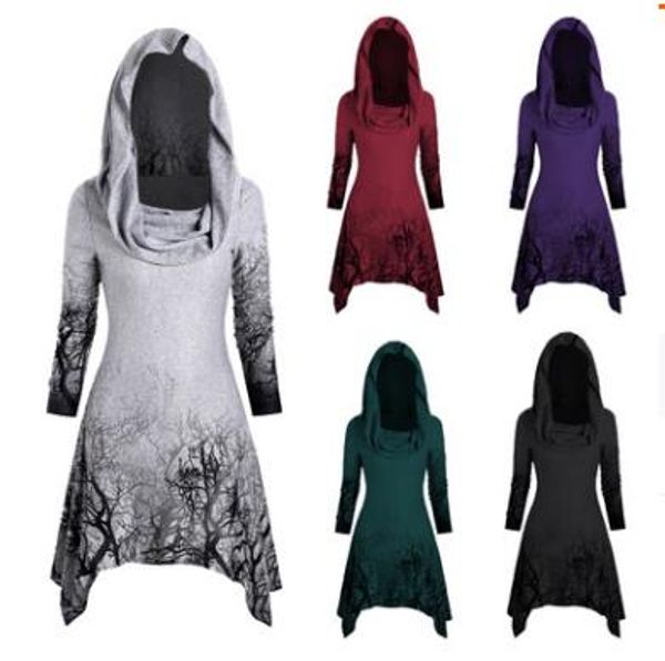 

plus size dress women winter tree stripe printing frenulum long sleeves hooded dresses casual party dress women elegant dresses, Black;gray