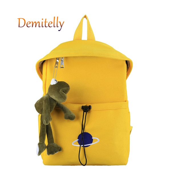 

women's new canvas backpack small fresh campus style cute lightening backpack cartoon doll decoration ladies