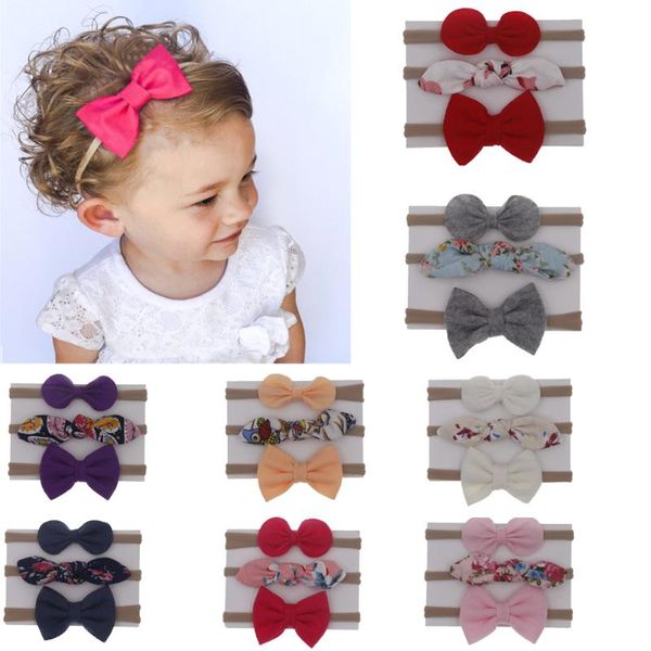 

3 pieces / batch new floral bowknot elastic hairband girls headband knot hairband children headdress baby hair accessories, Slivery;white