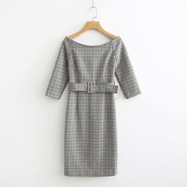 

xd48-2816 европейская и американская мода пояс плед dresswomen dress vestidos de verano летнее платье, Black;gray