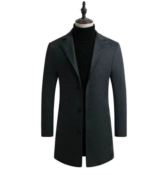 

2019 men's new autumn and winter wool woolen overcoat south korean version trim in long fashion casual large size trench coat, Black