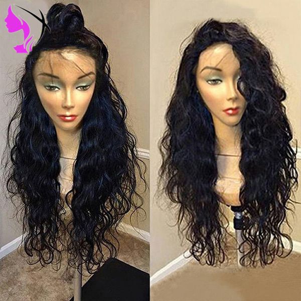 Moda cabelo brasileiro longo corpo onda perucas rendas sintéticas perucas frontais de cor preta resistente ao calor peruca de cabelo sintético para mulheres negras