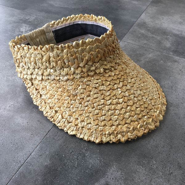 

new handmade solid straw knitted visors hats women hollow wide brim caps distressed travel hat sun protection hat 56-58cm, Blue;gray