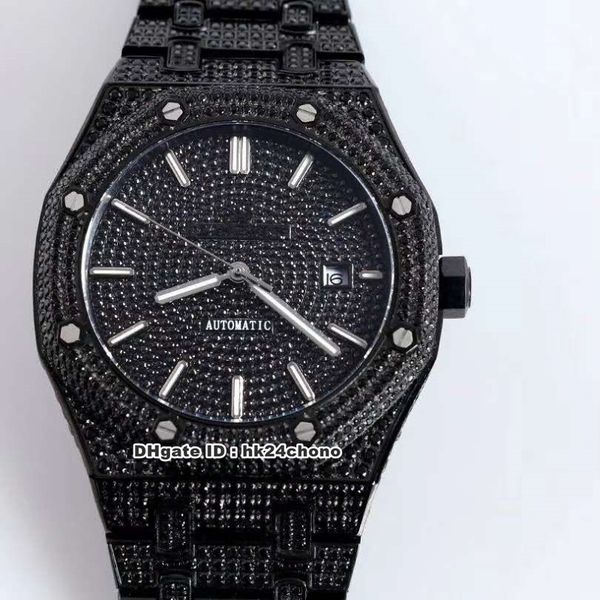 

6 стиль лучший 41mm black pvd full diamonds cal.3120 автоматическая мужские часы 15400 сапфир алмазный циферблат циферблат бриллианты сталь, Slivery;brown