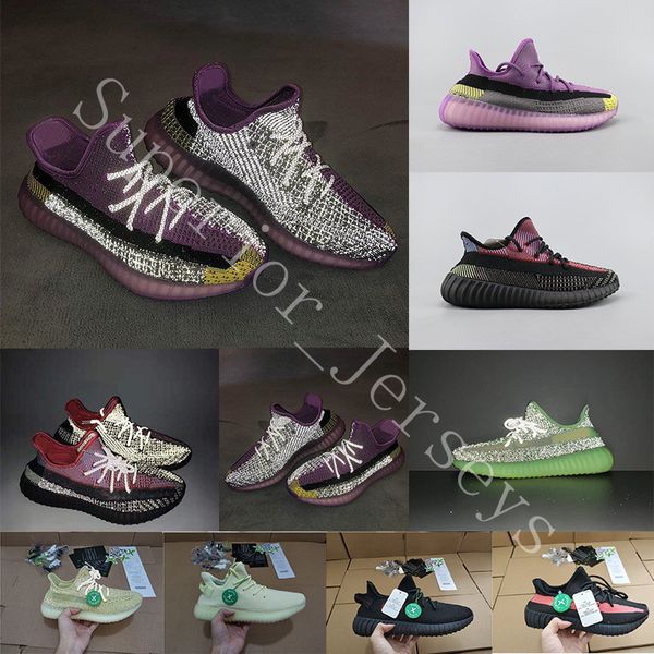 

2020 kanye west yeehu yecheil reel black static reflective running shoes gid glow true form clay butter zebra men sneakers size 13