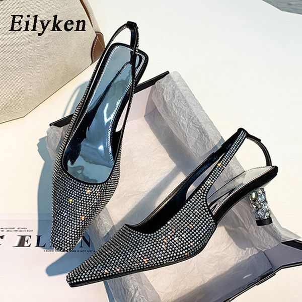 

eilyken women crystal pumps sandals summer rhinestones women's diamond high heels 4cm dress summer pumps shoes t200525, Black
