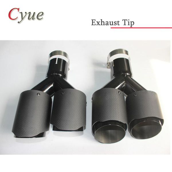 

1pair black stainless steel ''y'' type ak dual exhaust pipe carbon fiber exhaust tip muffler end pipe car tips