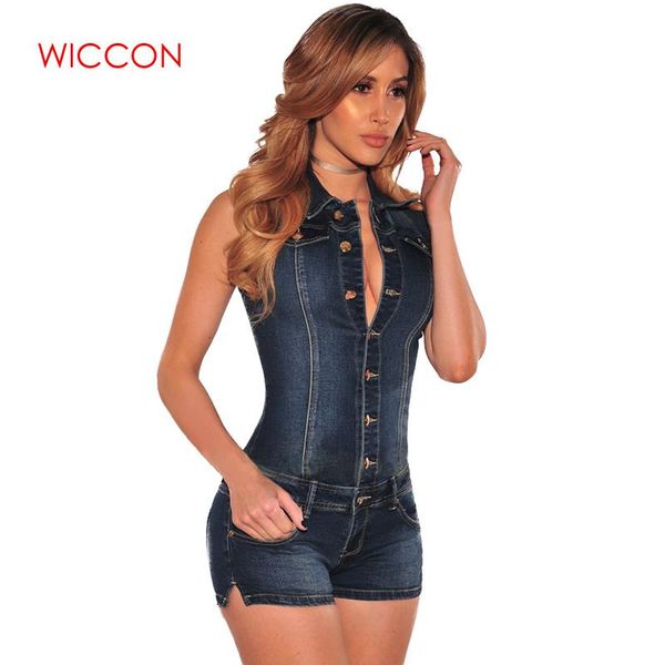 

2019 fashion women denim bodysuit sleeveless turn down collar denim playsuit cotton casual short jeans rompers female jumpsuit, Black;white