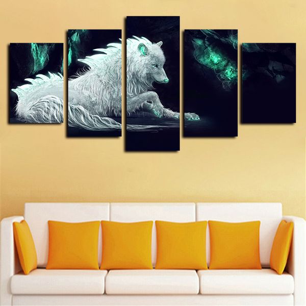 

5 panels abstract white wolf painting artworks giclee canvas wall art for home wall decor abstract poster canvas print oil painting