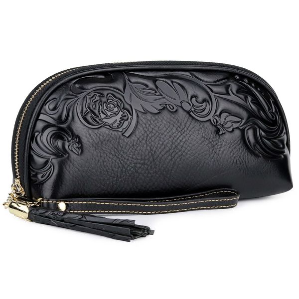 

brand women day clutches european and american female embossed flower mobile clutch bag large capacity genuine leather wallets