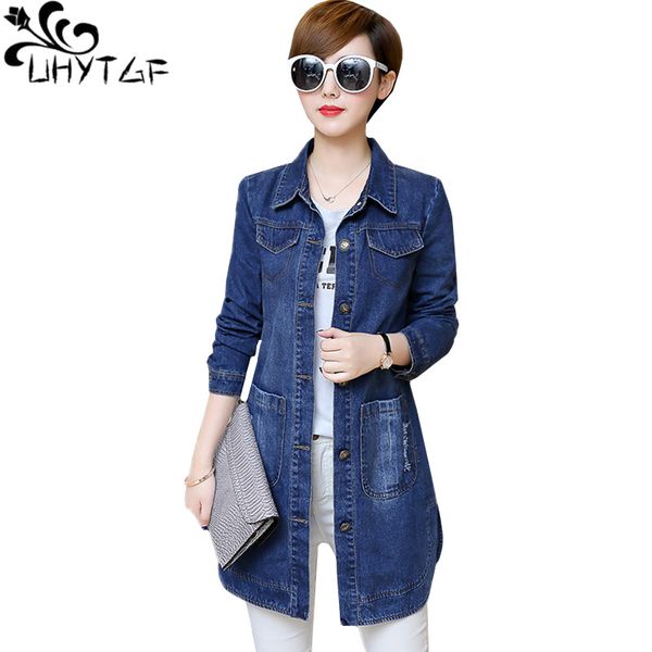 

uhytgf autumn jeans jacket women 5xl plus size bomber jacket women long sleeve female casual long denim windbreaker basic coat65, Black;brown