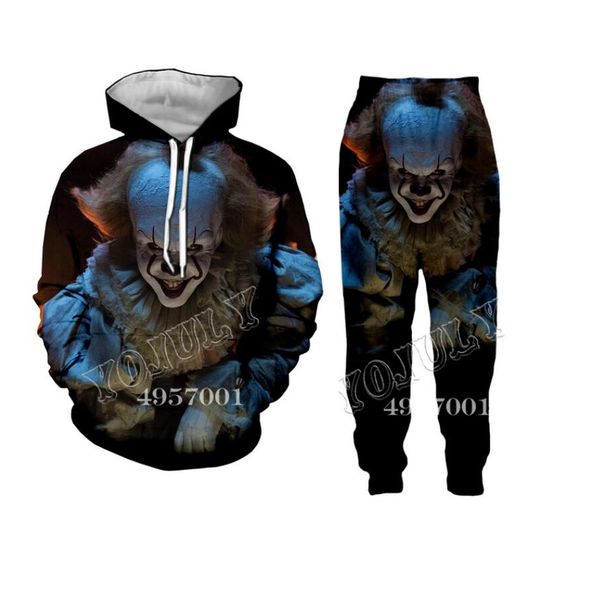 

new fashion mens/womens horror movie it clown funny 3d print casual hoodie+pants, Black