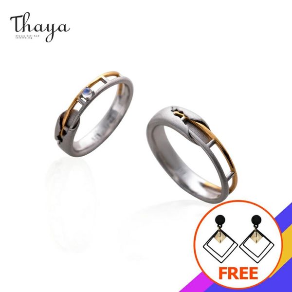 

thaya train rail design moonstone lover rings gold and hollow 925 silver eleglant jewelry for women gemstone sweet gift y200321, Slivery;golden