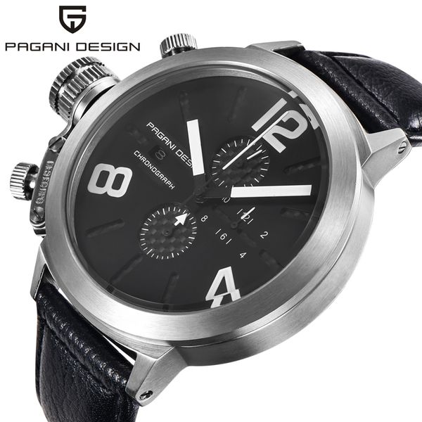

pagani design japan movt quartz watches men sport waterproof auto date wristwatches man leather watch relogio masculino, Slivery;brown
