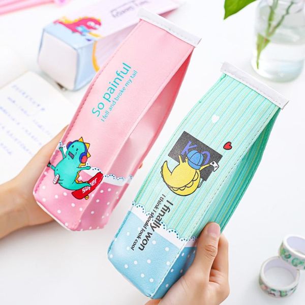 

kawaii cartoon dinosaur milk pencil box leather pen bag large capacity makeup bag student stationery