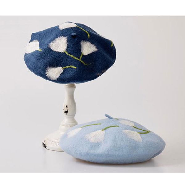 

handmade wool felt berets original simple dandelion berets for ladies new year gift valentine's day present casual blue hat new, Blue;gray