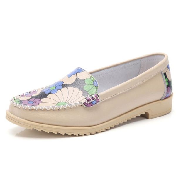 

2019 new spring autumn flats women's shoes leather soft bottom non-slip printed female casual shoes, Black