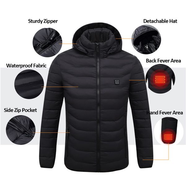 

electric heated jacket men&women usb heating waterproof jacket outdoor warm coat hiking camping trekking skiing softshell, Blue;black