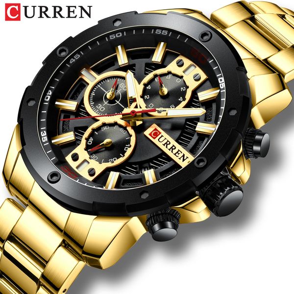 

sporty watches men curren fashion quartz watch with stainless steel casual business wristwatch male clock relojes, Slivery;brown