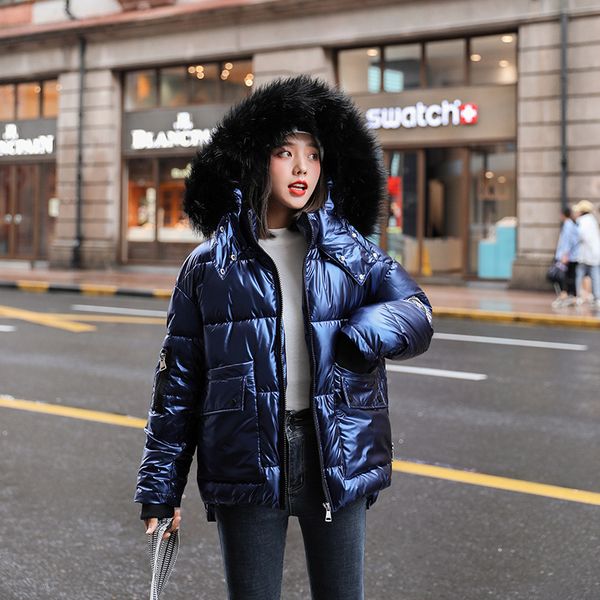 

winter tide new feather the glossy bread served brief paragraph thickening down cotton jacket collars hooded jacket, Black