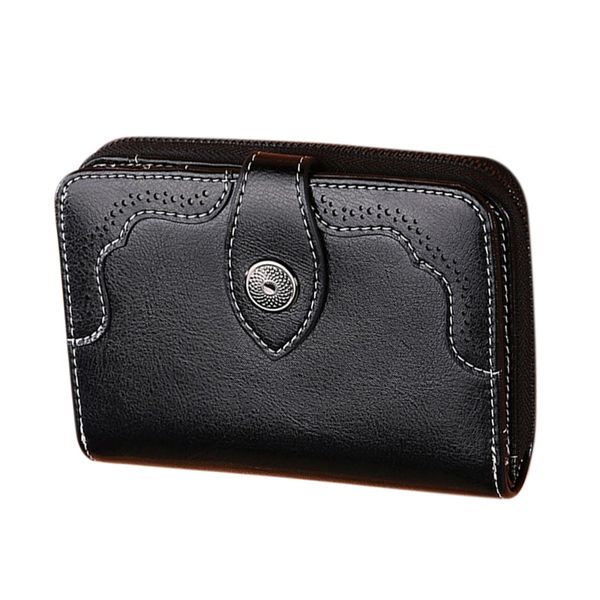 

fggs-sendefn boutique fashion leather ladies short wallet korean version two fold women's zipper retro oil wax leather wallet, Red;black