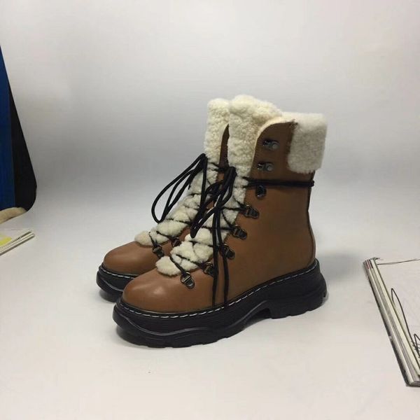 

winter wool vulcanized women's boots genuine leather plush platform fashion casual short boots 2109 new high-women's shoes, Black