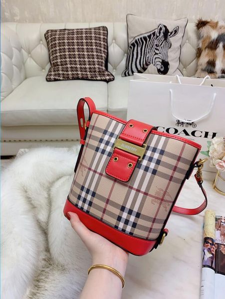 

bucket bag retro check classic shoulder strap cross-body bag durable fabric stylish lady 3 colors optional size 18*22cm