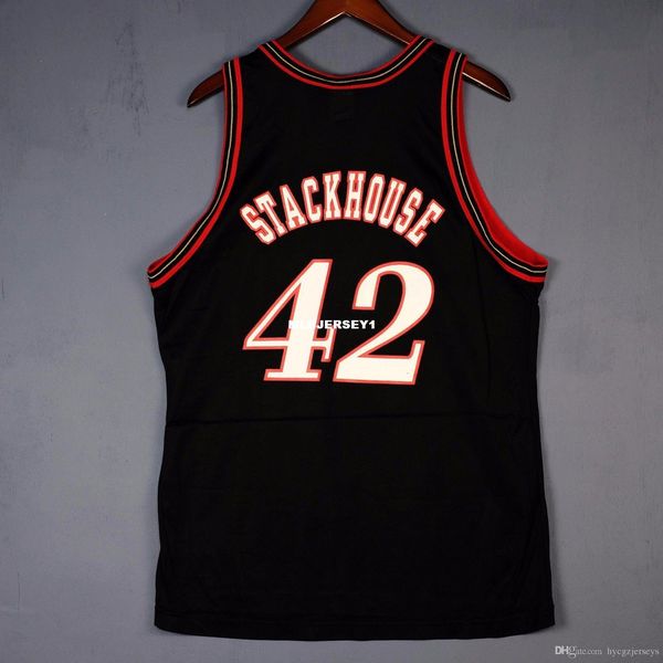 

100% stitched #42 jerry stackhouse champion sewn jersey black iverson mens vest size xs-6xl stitched basketball jerseys ncaa, Black;blue