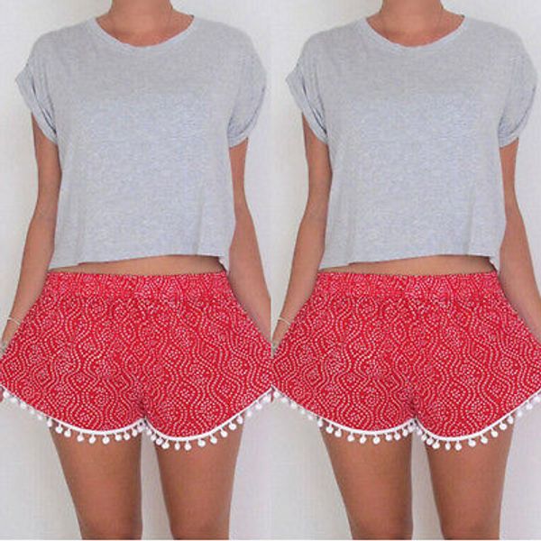 

мода женщин высокого эластичный пояс цветочный печать шорты мини короткие штаны пом, White;black