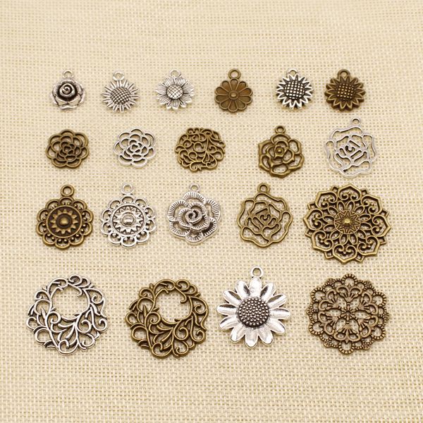 

50 шт серебро charm или подвески изготовление ювелирных изделий круглый цветок подсолнечника hj227, Bronze;silver