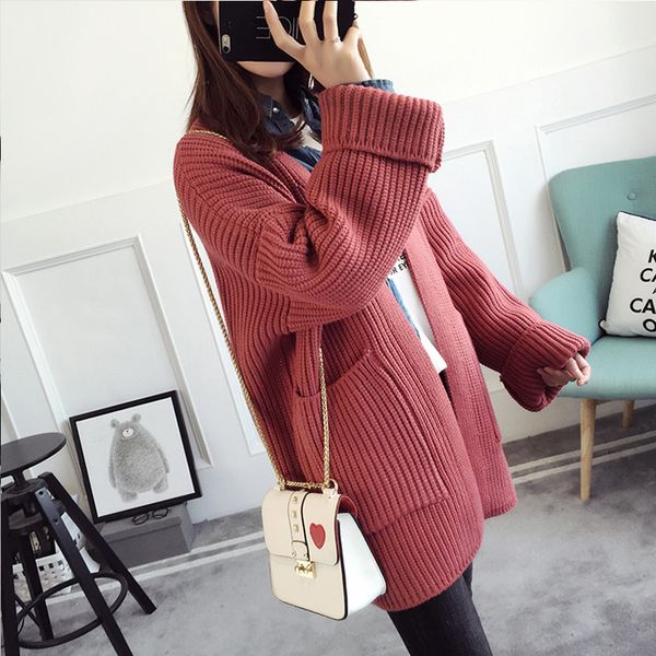 

2018 fashion autumn winter warm v neck flare sleeve women candigans long sleeve casual loose sweater knitted sw548, White