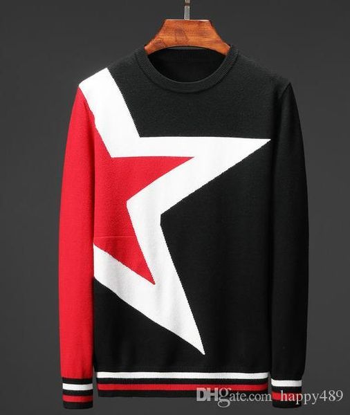 

new style cashmere sweater in autumn and winter bursting colored strip stitching tigers knitted sweater round collar men sweater, White;black