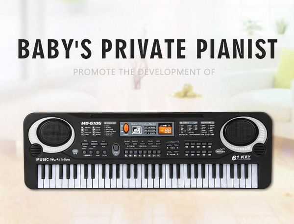 Novo 2019 infantil eletrônico piano com piano microfone multi-função 61 chave 6106 bebê estúdio música brinquedo amazon