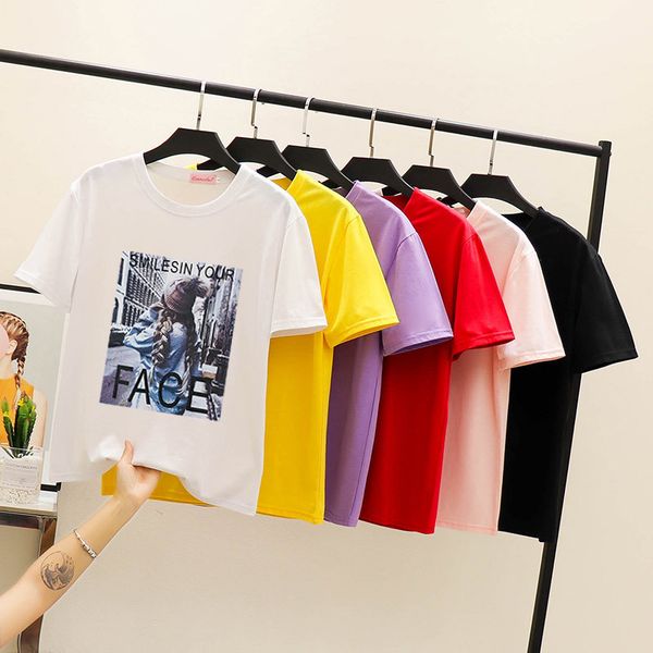 

summer new style short sleeve loose-fit t-shirt women's dress korean-style versatile couple clothes students business attire bes, White