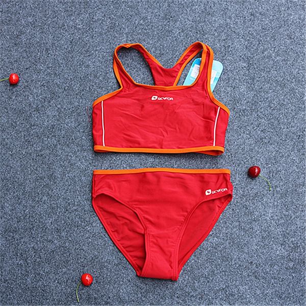 

children's sunscreen split swim girls 4-14 years old middle and swimsuit large children training swimming suit, White;black