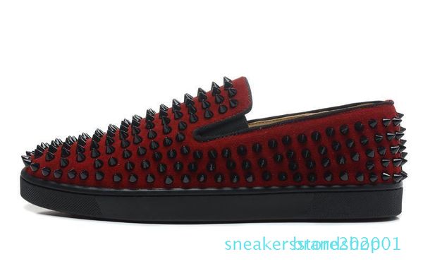 

luxury designer brand red bottoms men women studded spikes flats shoes wedding party lovers genuine leather casual sneakers s01, Black