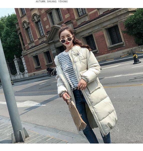 

fashion women 2019 new arrival solid slim long new size for women's cotton slim down parka with hooded winter jack 001, Black