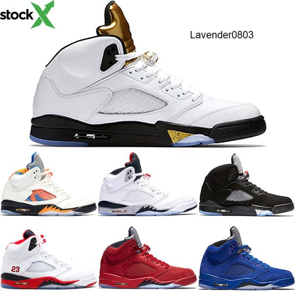 

mens 5s international flight basketball shoes blue red suede white cement og metallic black fire red sport sneaker size 41-47