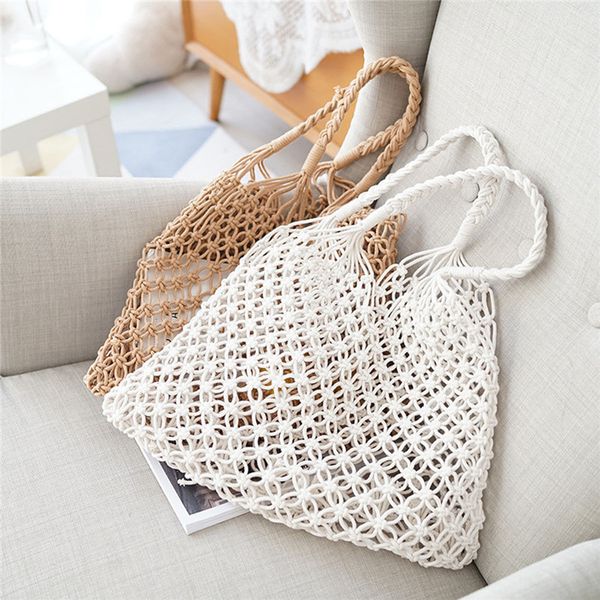 

summer women beach bag travel bags cotton thread big fish net large woven handbag casual lady tote shopper